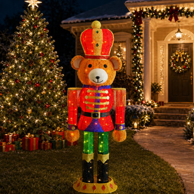 5 pi Décoration de Noël en plein air Ourson casse-noisette avec lumières à DEL blanc chaud