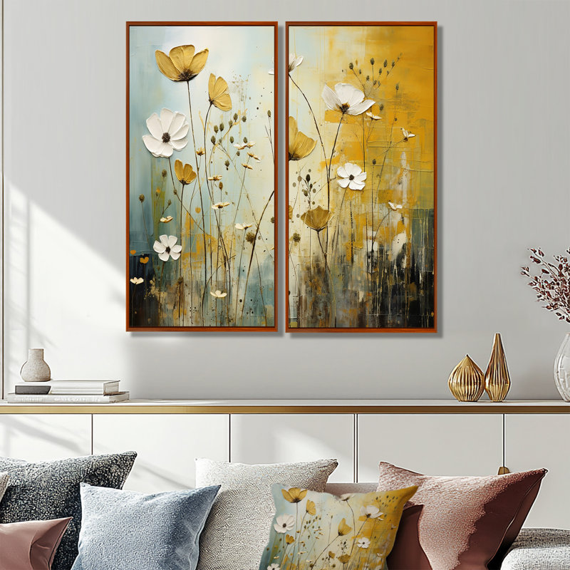 «Whispering Meadows II - Abstract Collages», ensemble de 2 impressions sur toile, H 32 po x l 32 po, Brun