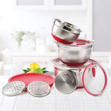 OVENTE 3-Piece Mixing Bowls with Lids Stainless Steel Kitchen