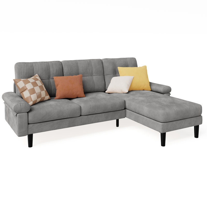 Reversible L-Shaped Modular Sectional Velvet Sofa with Removable Armrests, Ideal for Apartments, Dorms, Home Offices and Living Rooms