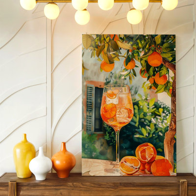 Orange Tree Cocktail Glass Citrus Fruit Kitchen Canvas Wall Art Print for kitchen, bedroom, office, hallway, entryway, gallery wall and modern home decor, decorative accent