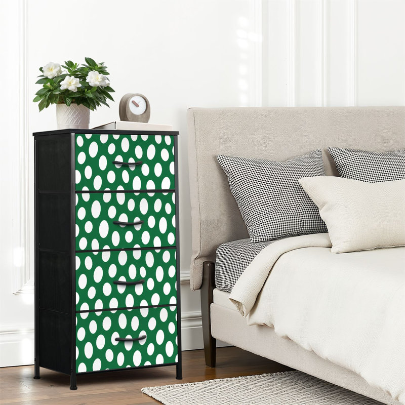 4-Drawer Dresser for Bedroom Green Polka Dot Irregular White Circles for Decorative Design Small Tall Clothes Dresser for Closet Organizers with Chest of Drawers Fabric Storage Bins Dressers