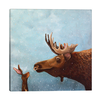 Moose And Rabbit - Wrapped Canvas Painting