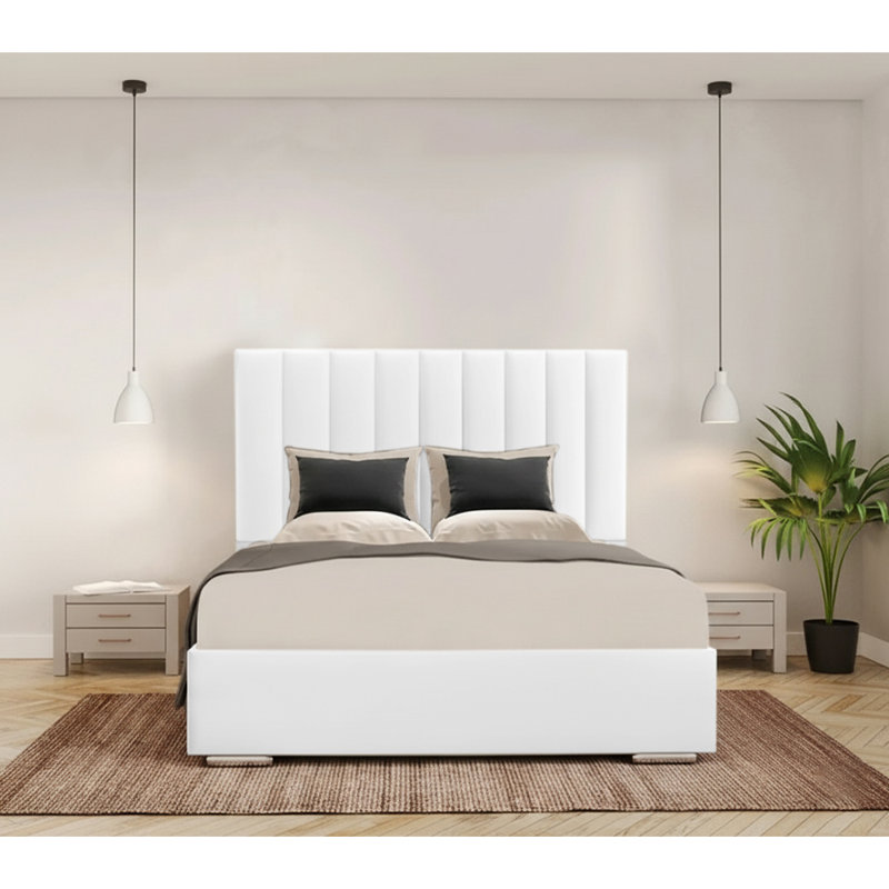 Caylob Upholstered Bed, Single, White