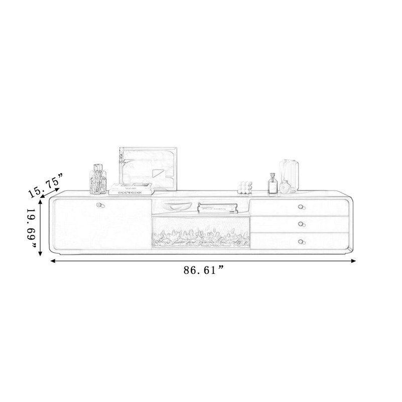 Foyer autoportant en bois manufacturé noir, H 19,69 po x l 86,61 po x P 15,75 po, Noir