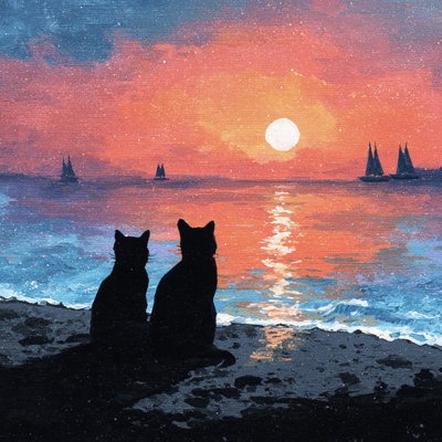 «Cats at Sunset», art mural sur toile tendue