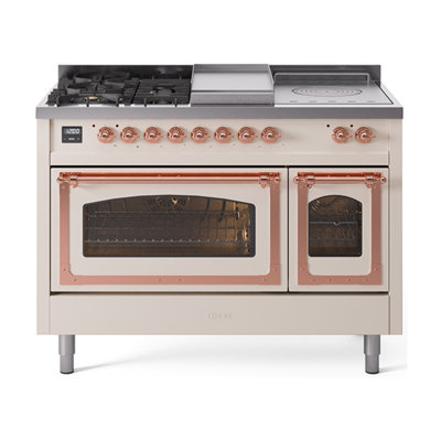 ILVE Nostalgie II Series Noblesse 48 inch Dual Fuel Range 5 Sealed Burners, Griddle, Frenchtop (Glass Door)