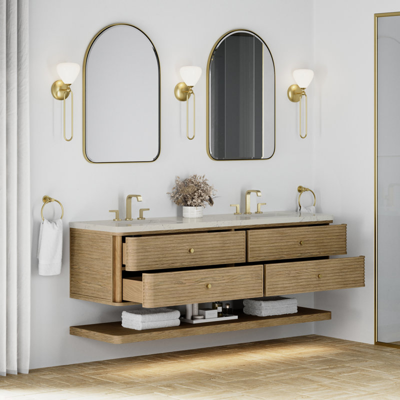 Meuble-lavabo double l 72 po Allamari, Silestone sibérien, Brume dune, 8 po