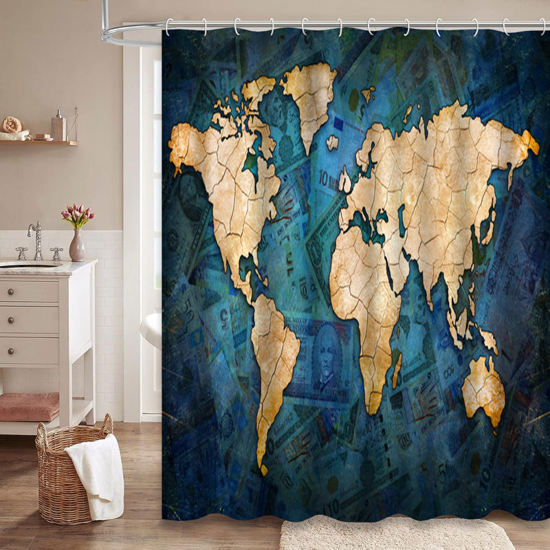 Rideau de douche avec 12 crochets World Map, L 72 po x l 78 po