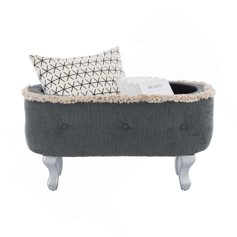 Banc de rangement 29,5 po, banc de bout avec repose-pieds capitonné en tissu et capitonné, Gris