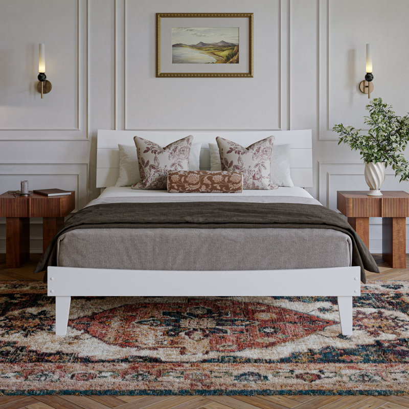 Phoenix Wood Platform Bed with Matching Footboard, White, Queen