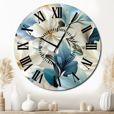 Coastal Symphony Tropical Pattern - Floral Black Face Wall Clock