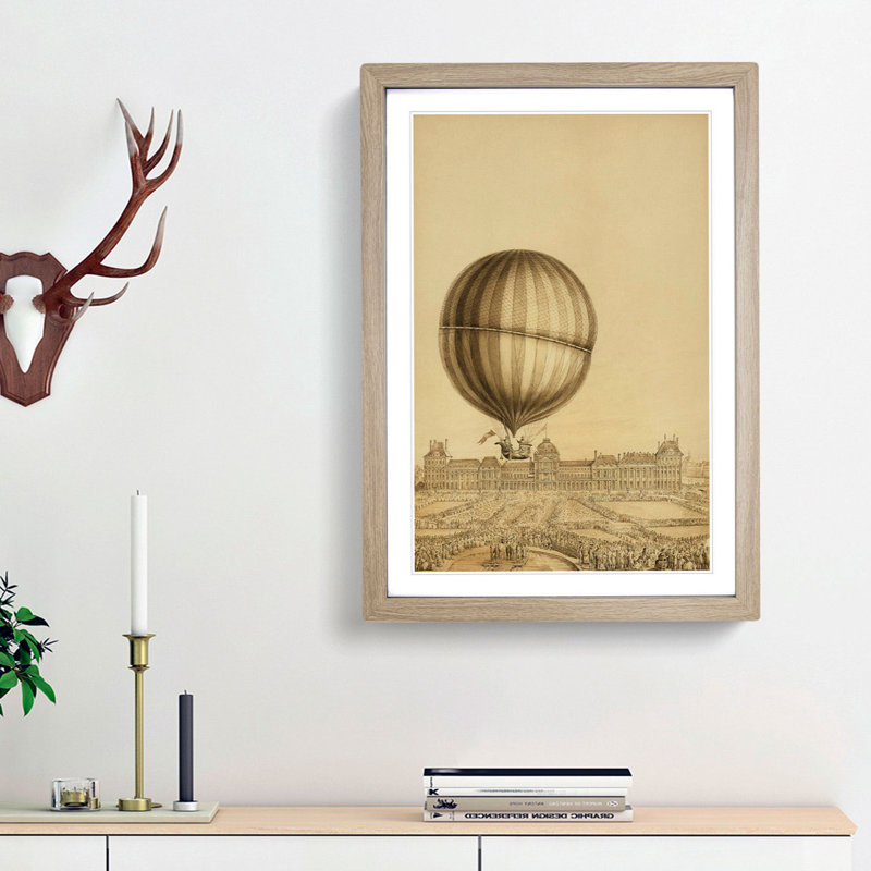 Hot Air Balloon Above Versailles Palace - Picture Frame Painting Print, 48cm H x 36cm W x 2cm D, Oak Framed