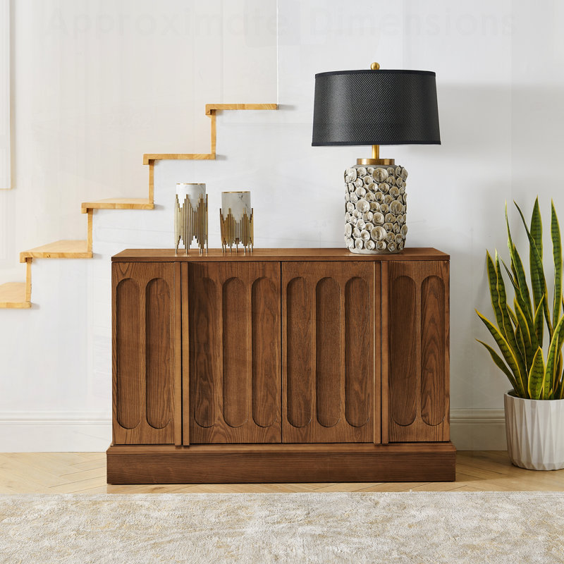 Armoire Mid-Century moderne cannelée avec tablettes réglables et base robuste, armoire avec rangement pour le salon, l'entrée, le couloir, la salle à manger et la cuisine