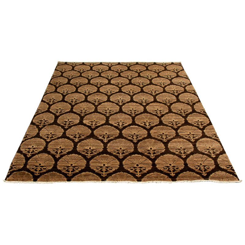 Tapis unique en laine noué à la main brun clair / brun clair 8 pi x 10 pi 1 po nouvel âge 18/20