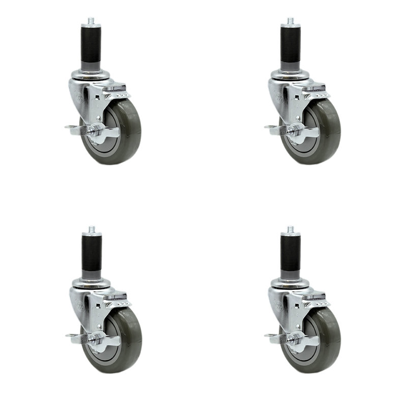 Polyurethane Expanding Caster with Brake, Gray