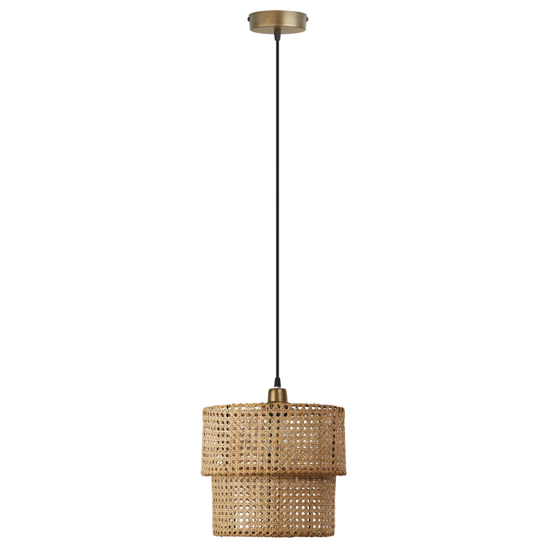 12"W 1-Light Metal and Rattan Pendant