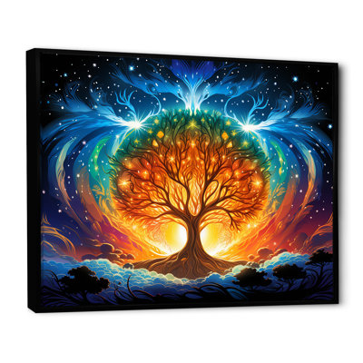 Arbre de vie bleu et orange - art mural arbre