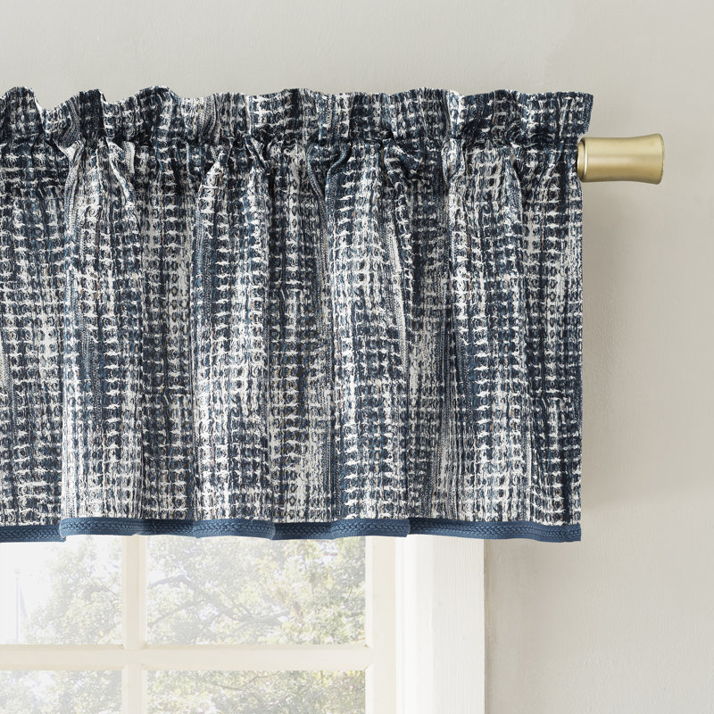 Stalbridge Checkered Solid Window Valance, Navy Blue