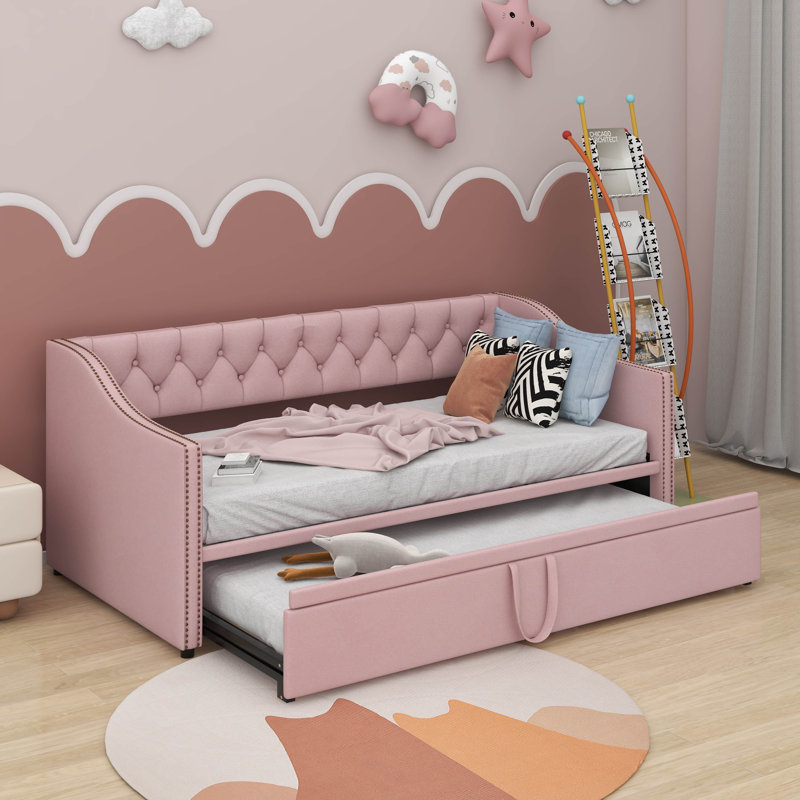 Lit de jour simple rembourré avec couchette, Rose