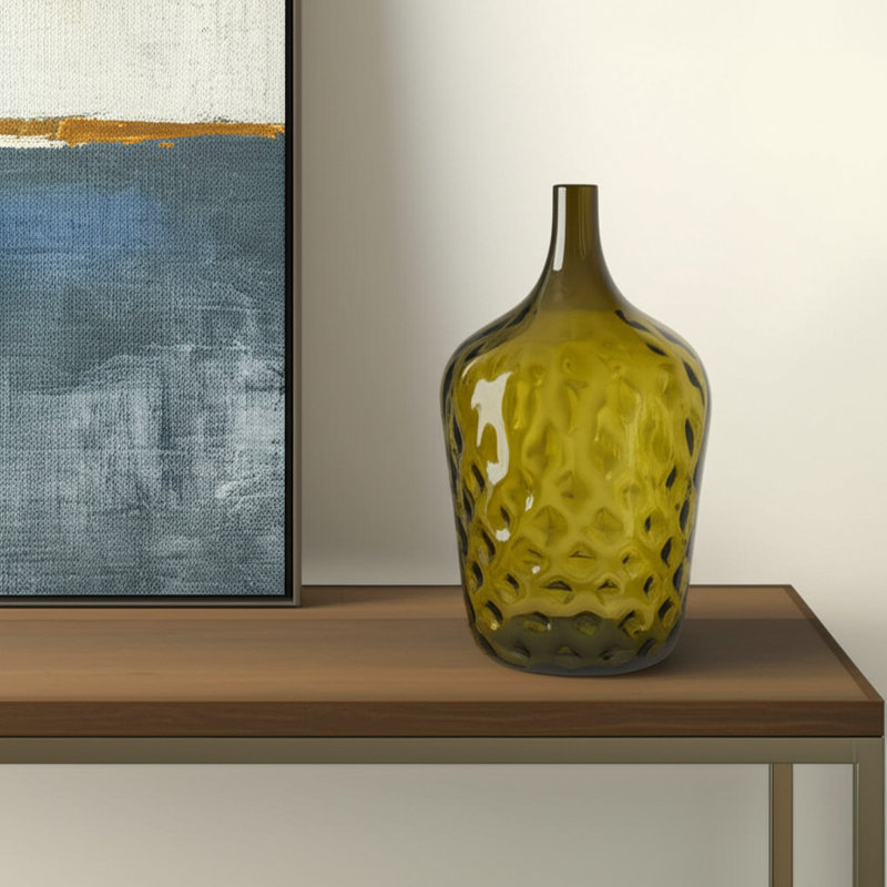 Vase de table 21 "en verre martelé vert olive