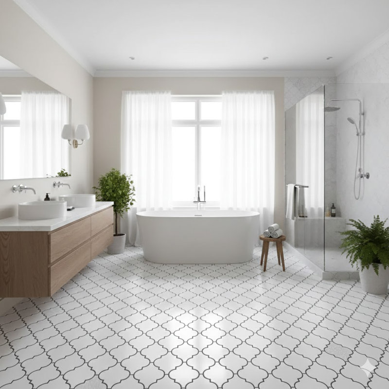 Lawrence 12" x 12" Marble Arabesque Mosaic Wall & Floor Tile