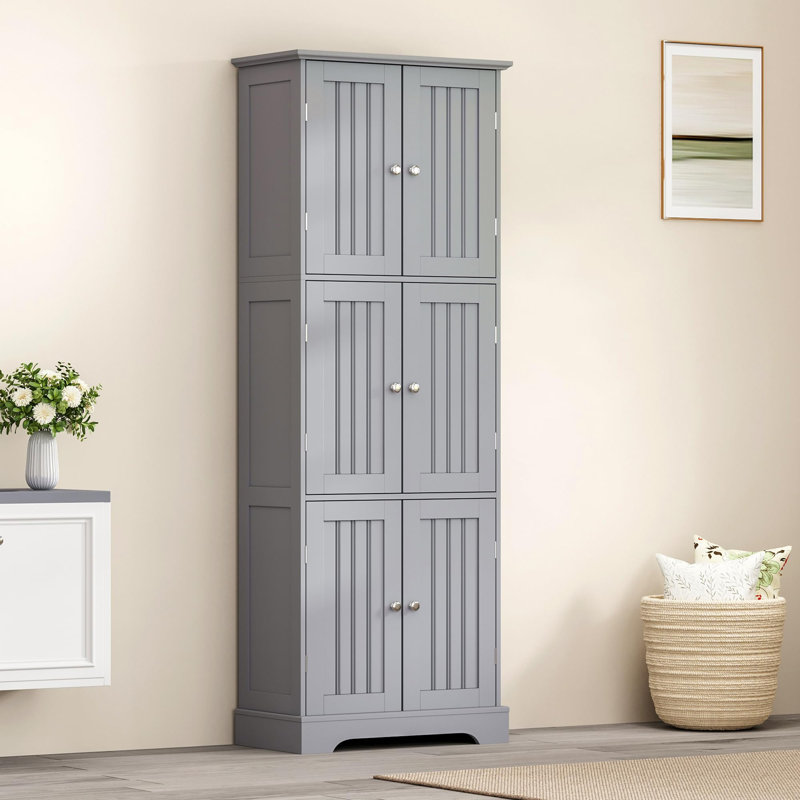 Grande armoire de rangement pour salle de bain avec 6 portes, Gris
