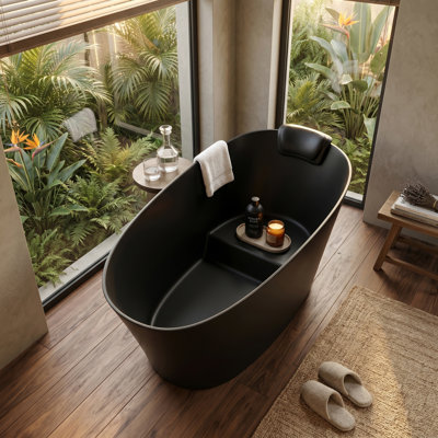 51" Solid Surface Oval Freestanding Bathtub – Integral Seat And Headrest, Overflow & Drain Included