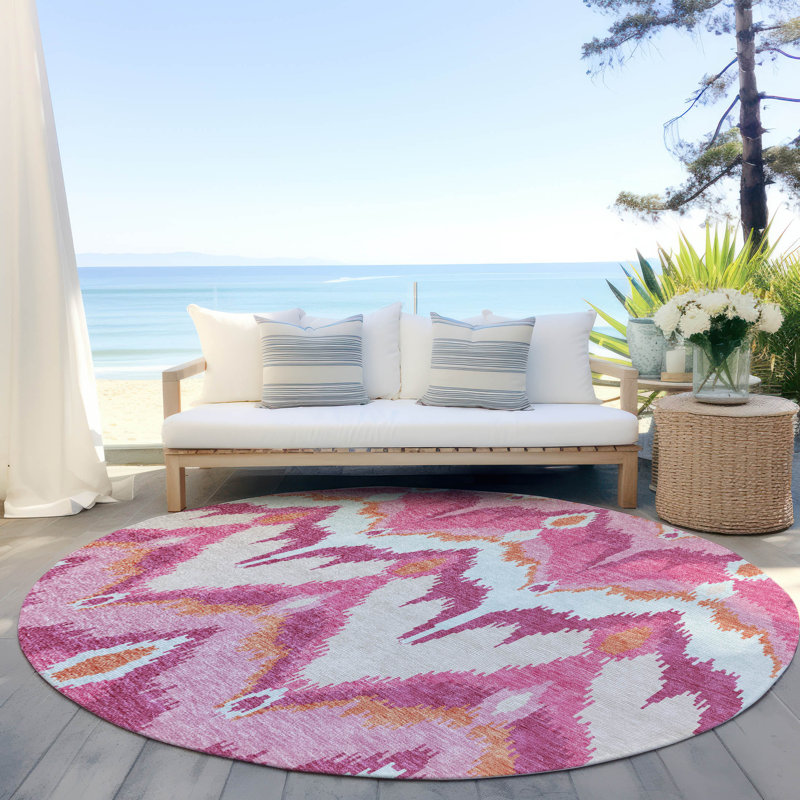 Neysa Washable Ikat Indoor / Outdoor Rug, Round 8'