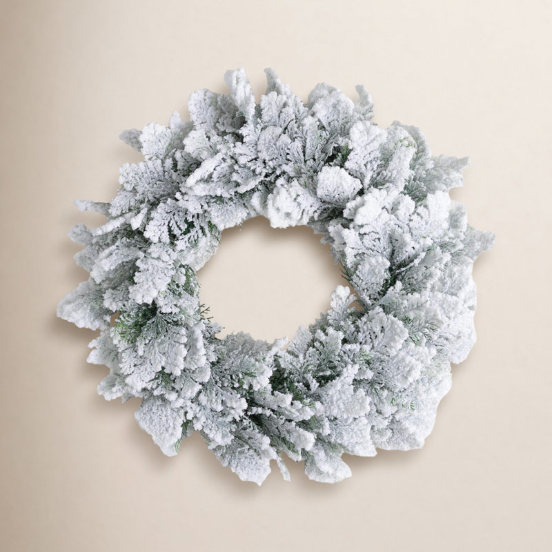 21" Artificial Snowy Cedar Christmas Wreath, Green