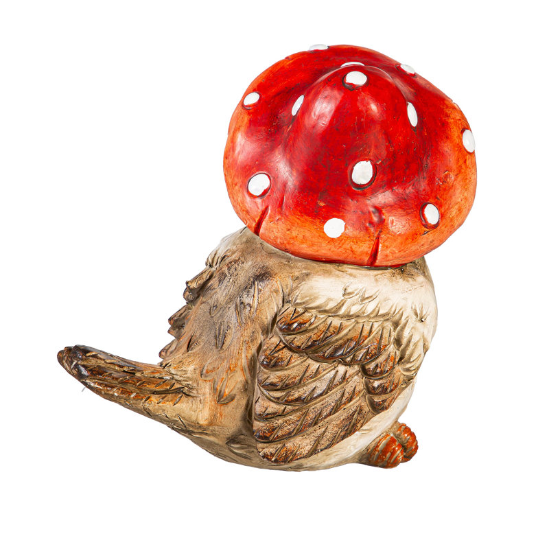 Resin Mushroom Birds Statue, 7"H