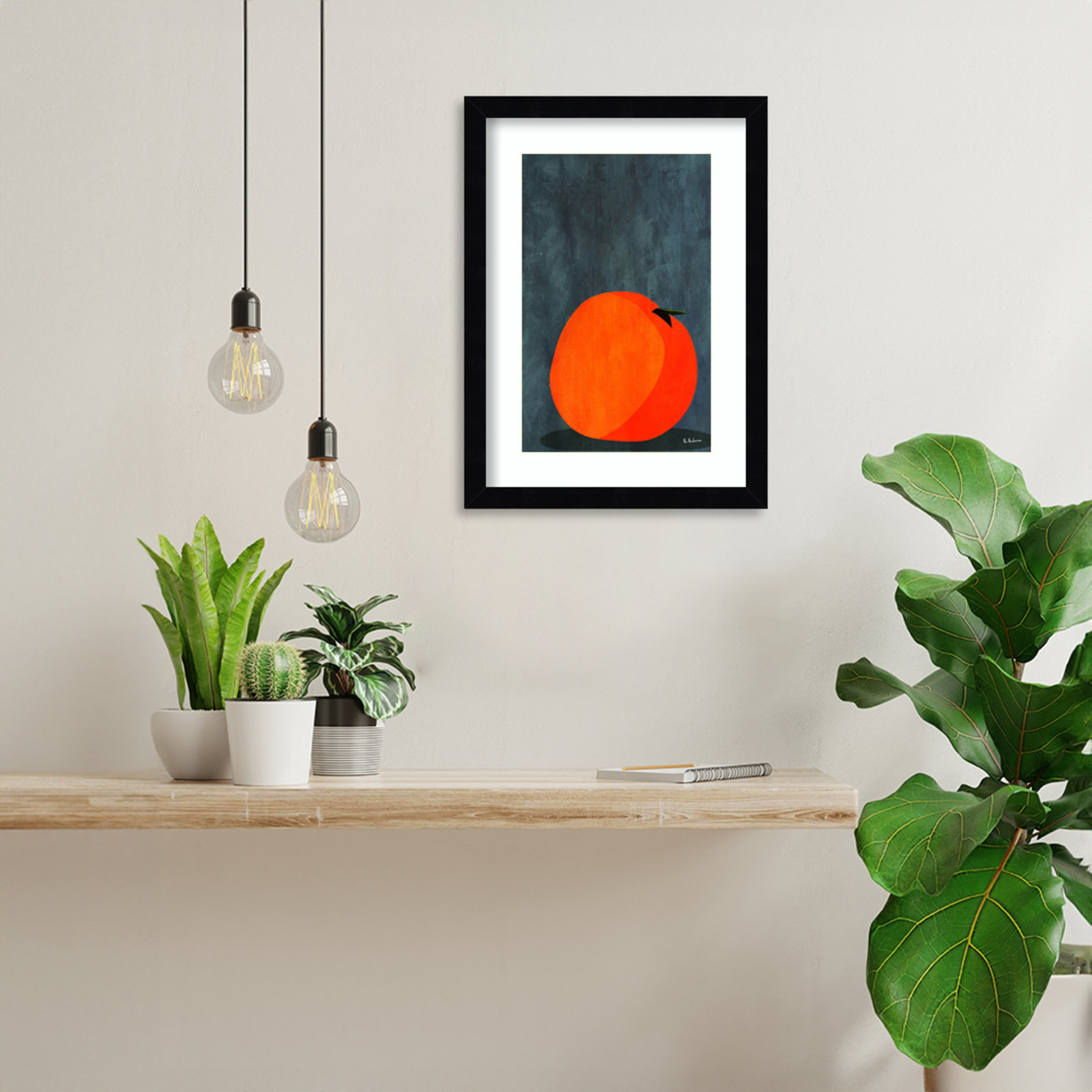 Calmly Sleeping Apple Print, Black, 15" H x 11" W