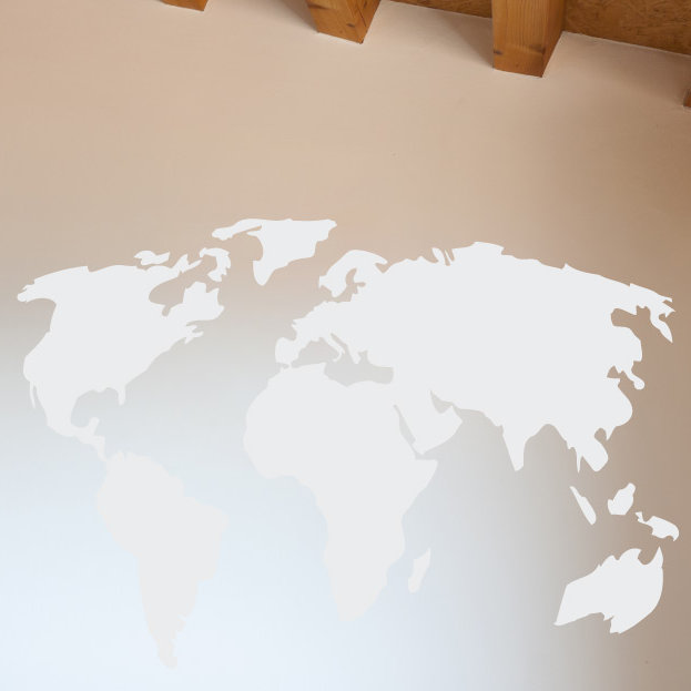 Décalcomanie murale carte du monde, Blanc, H 22 po x l 32 po x P 0,01 po