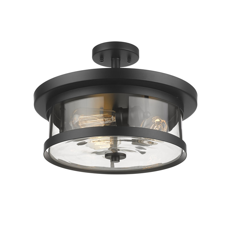 3-Light Flush Mount With Glass Shade, Black
