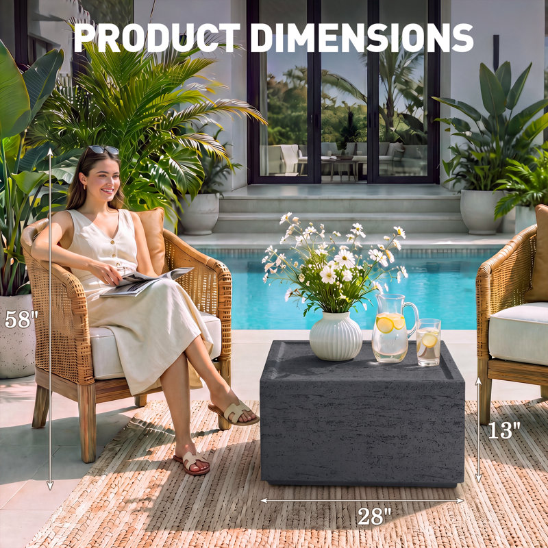 28'' Magnesium Oxide Patio Coffee Table for Indoor or Outdoor Use, Square,Dark Gray, Gray