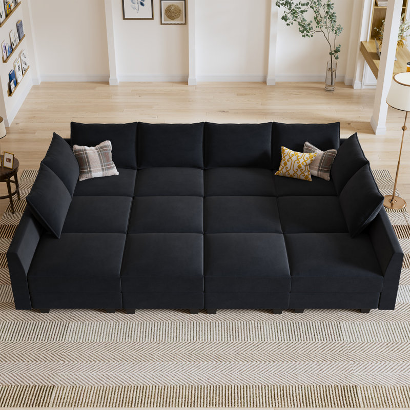 Canapé modulaire en velours Kandle, Velours noir