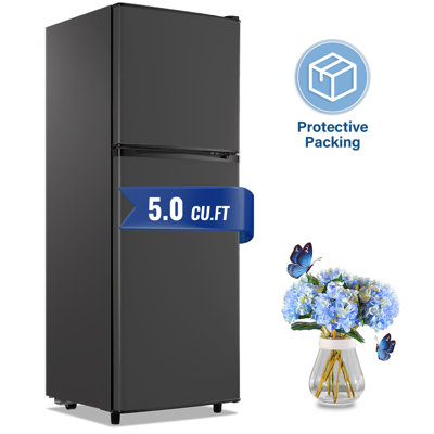 WANAI 5.0 Cu.Ft Mini Fridge with Freezer, Double Door Compact Refrigerator with 4 Adjustable Thermostat and Shelves