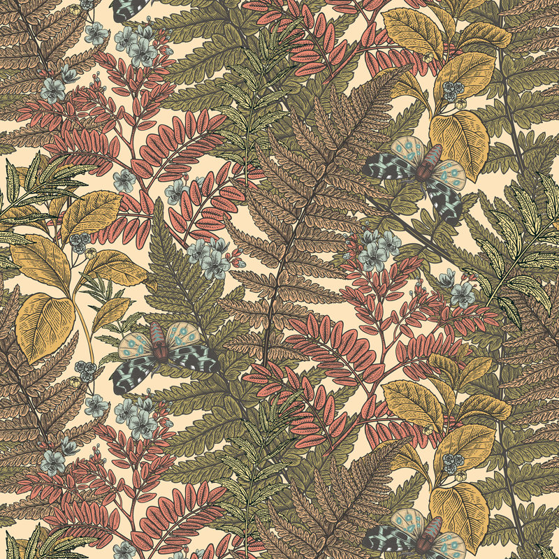 Wild Ferns Juniper Smooth Matt Wallpaper, Cream