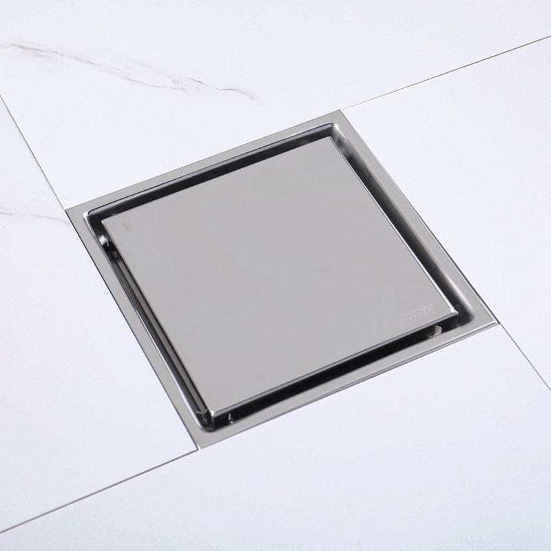 Drain de douche carré en acier inoxydable de 6 pouces avec piège à cheveux et insert de carrelage et grille 2 en 1 FINE FIXTURES