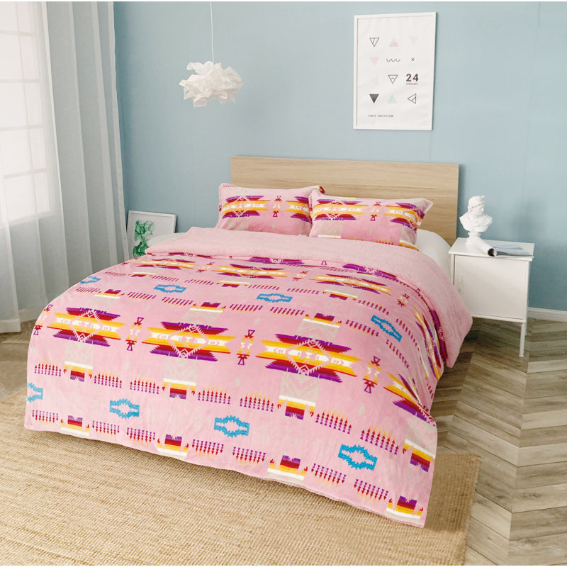 Ensemble d'édredon doublé sherpa pour grand lit Queen Foundry Select, Simple, Rose