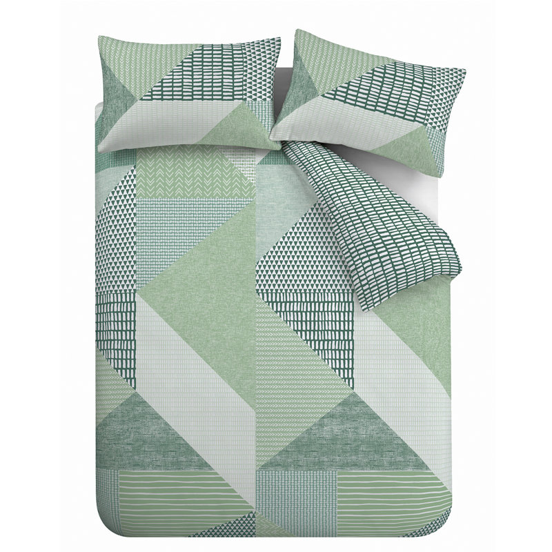 Larsson Geo Duvet Cover Set, Green, Single Duvet Cover + 1 Standard Pillowcase