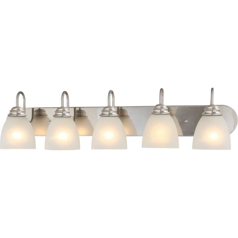 Brushed Nickel 5-Light Bathroom Vanity with Frosted Glass Shades