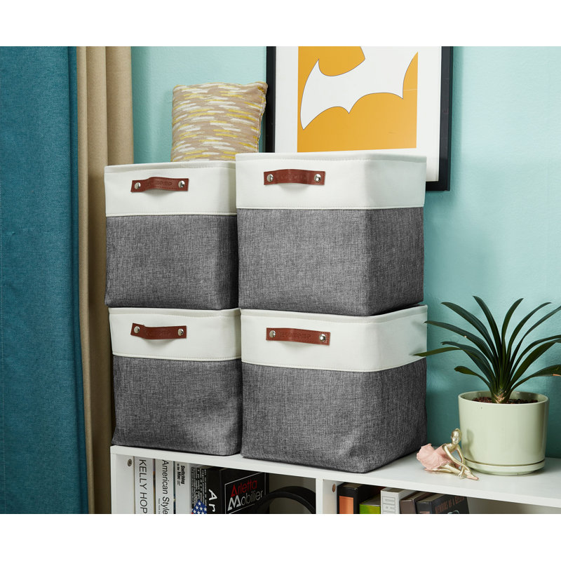 Fabric Bin Set, Gray/White, 12" H x 12" W x 12" D