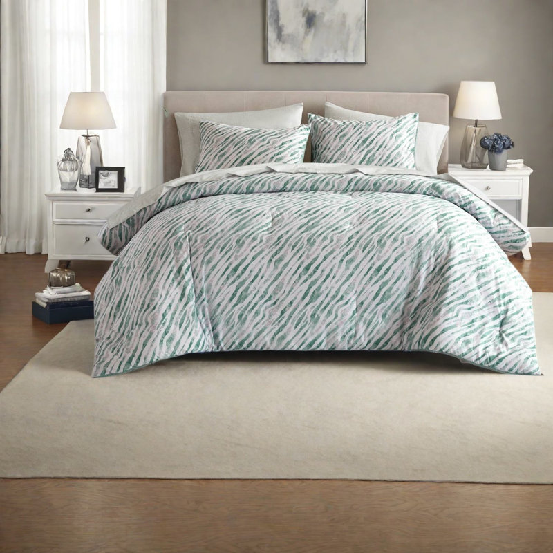 Piece Twin XL Bedding Sets, Green Polyester Modern Comforter Set for Bedroom