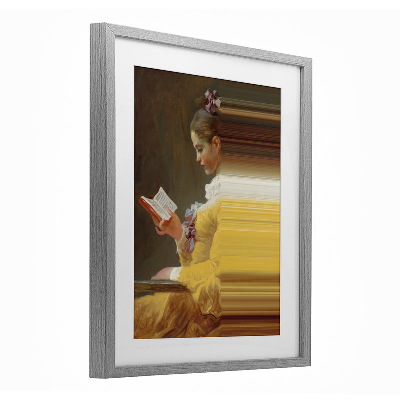 Reproduction encadrée sous verre rétro, "lecture de dame avec rayures", design par Seven Trees Design, H 16 po x l 13 po