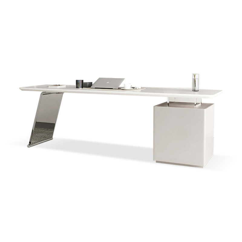 White Rectangular Manufactured Wood with 3 drawers desk, 29.53" H x 70.87" W x 27.56" D