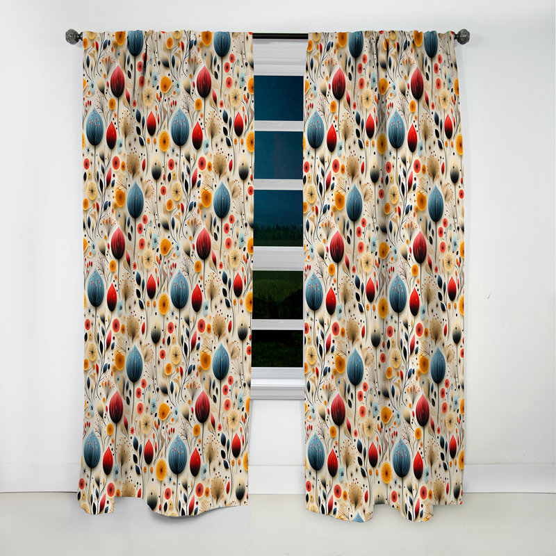 Rideau occultant géométrique Mid-Century Minimalist Pastel Flowers - 1 panneaux, L 52 po x L 108 po