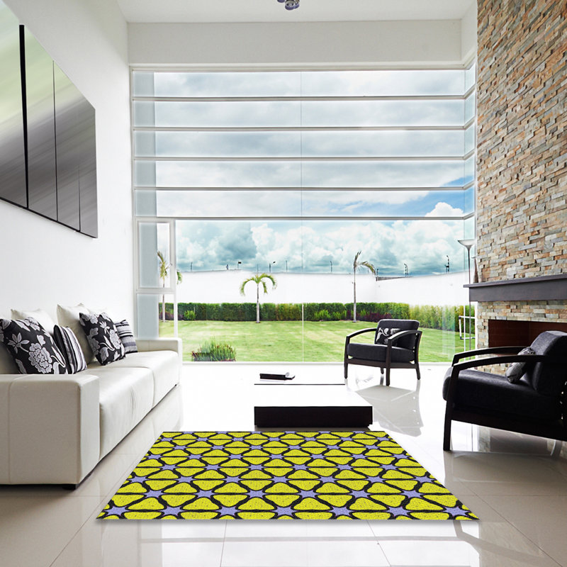 Tapis jaune / noir Power Loom, Carré 7 pi