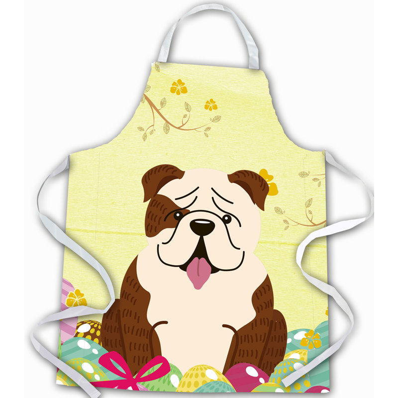 Easter No Pattern Bib Apron, Yellow/Brindle/White, English Bulldog Brindle