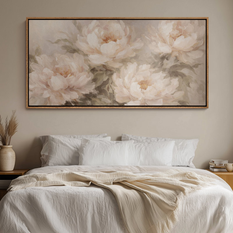 Art mural encadré sur toile - Bouquet de pivoines romantiques dans une palette neutre rétro - 16 po x 24 po, 24 po x 36 po